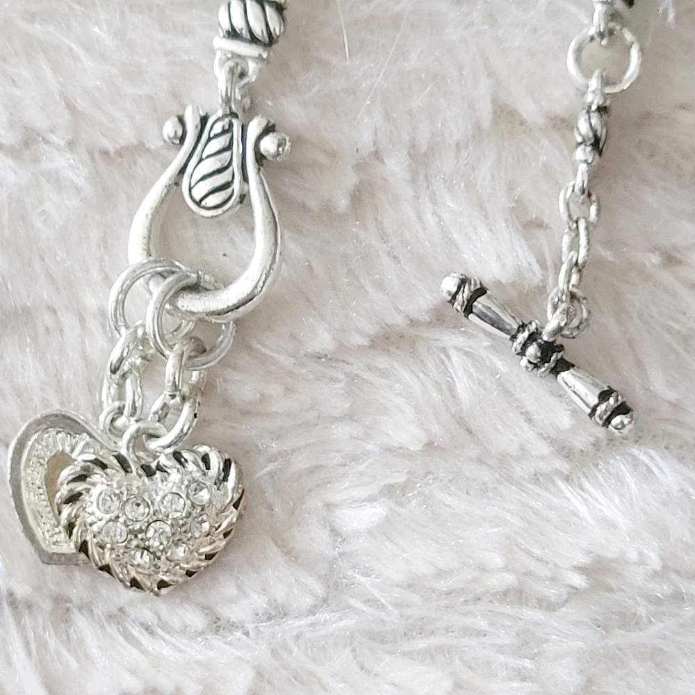 Double heart toggle necklace